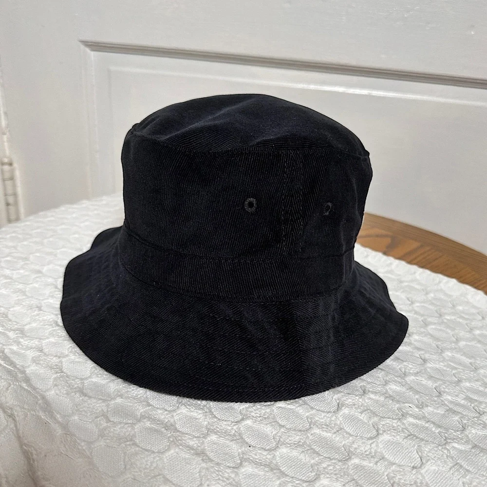 Sergio Tacchini Bucket Hat Embroidered ST Logo Black Corduroy Retro Festival NWT